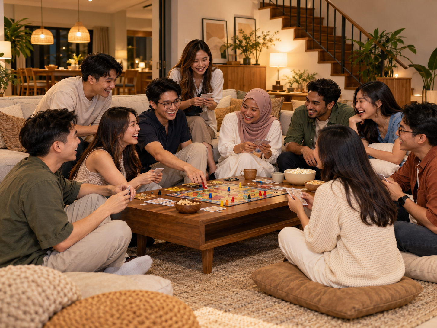 Friends enjoying board games at a private gathering