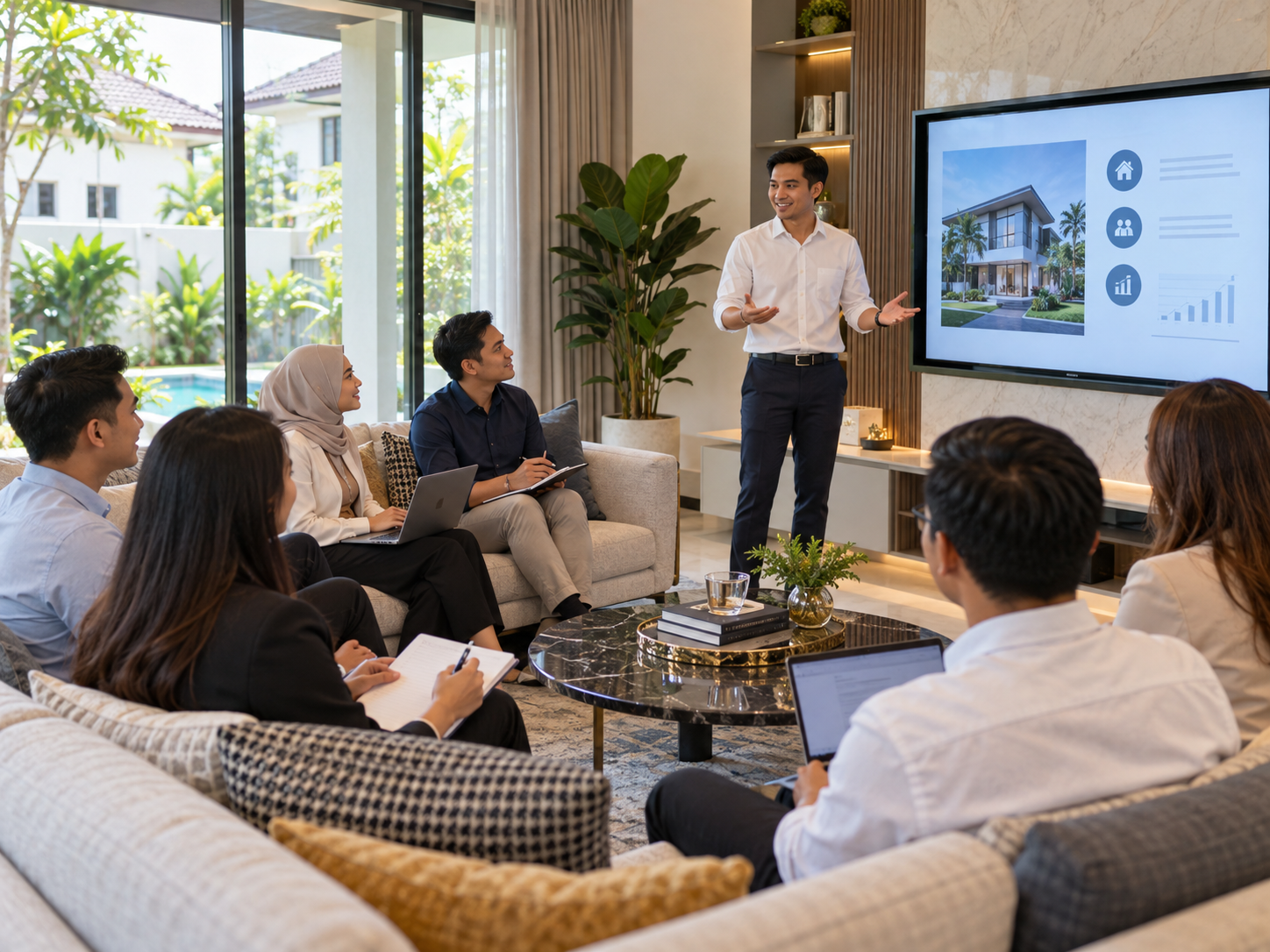 Colleagues meeting in a home